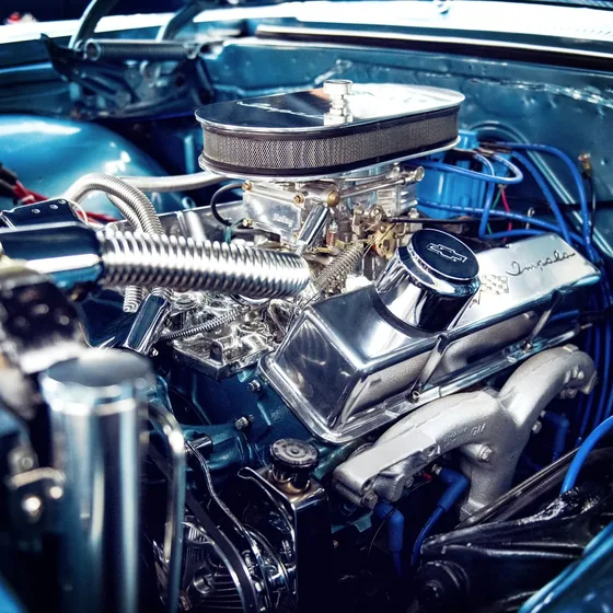 An engine bay opened up for diagnosis